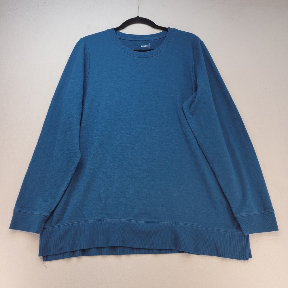 Sonoma Sweatshirt Womens XL Blue Oversized French Terry Crew Neck Ribbed Hem